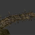 Old Wooden Bridge With Broken Planks And Weathered Railings Over Water