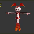 Cartoon Character With Red Flame Ears White Body Red Skirt And Orange Flame Legs