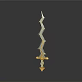 Ornate Fantasy Weapon With Serrated Blade Golden Hilt And 3D Design