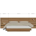 Suspended Double Bed Solid Wood Backrest Bed Table Lamp Wall Lamp Strip 3d model