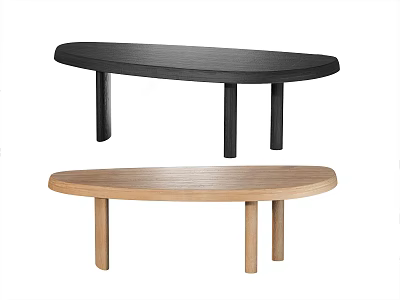 Modern Oval Wooden Desks With Black And Natural Wood Cylindrical Legs 3d model