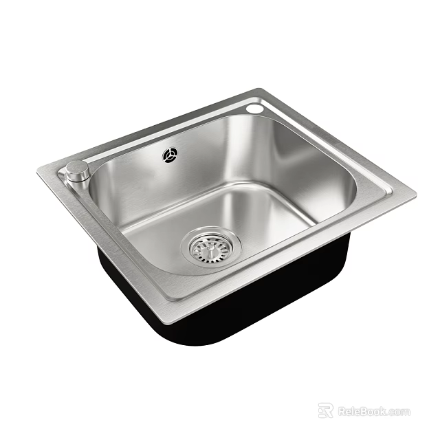 Stainless Steel Square Kitchen Sink With Single Bowl And Drainage Hole 3d model 