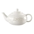 Elegant White Dinnerware Set With Golden Decorative Patterns And Teapot