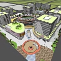 Modern Commercial Complex With Multiple Buildings Central Plaza And Green Spaces 3d model