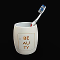 Decorative White Bathroom Accessories Cup Featuring Beauty Lettering Design And Toothbrush