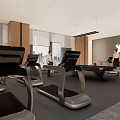 Spacious Modern Leisure Area Interior With Treadmills Pool Table And People 3d model