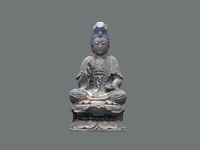 Seated Guan Yin Bodhisattva Bronze Sculpture With Intricate Lotus Base 3d model