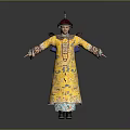 Traditional Chinese Yellow Dragon Robe Clothing With Red Top Hat And Outstretched Arms