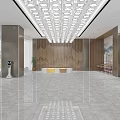 Modern School Lobby Interior With Crystal Chandelier Wall Decorations Marble Floor Seating Area And Plants