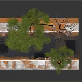 Scenic Garden Landscape Design With Stone Wall Water Feature Green And Bare Trees