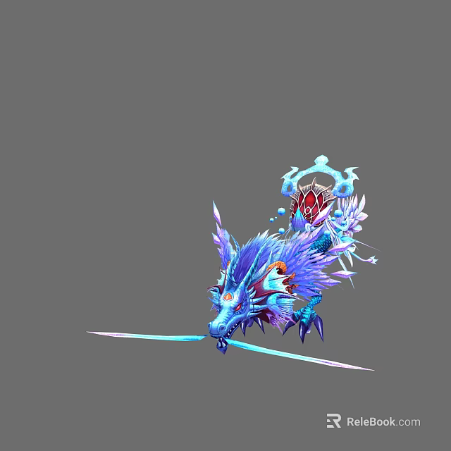 Mythical Blue Dragon With Purple Red Decorations Red Seat Blue Wings And Streamers 3d model 