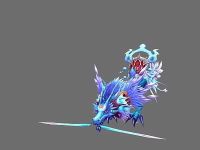 Mythical Blue Dragon With Purple Red Decorations Red Seat Blue Wings And Streamers 3d model