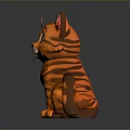 Orange Tabby Cartoon Cat With Green Eyes Red Ears Sitting On Gray Background With Reflection