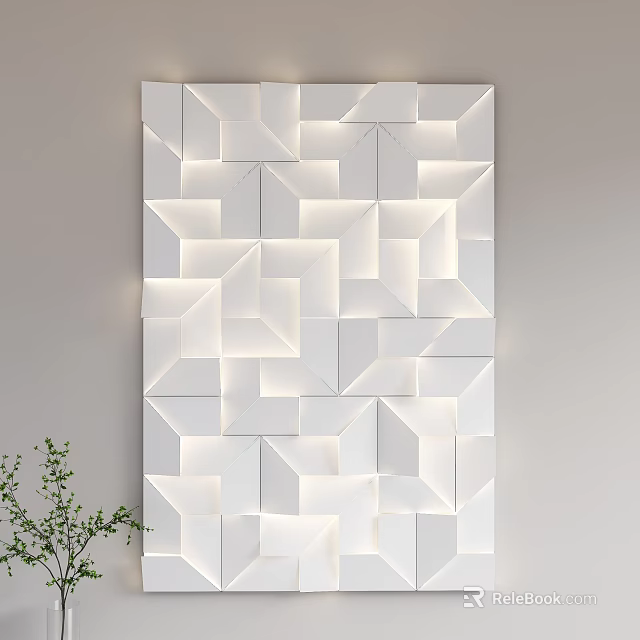 Modern White Geometric Wall Decor With Lighting 3d model 