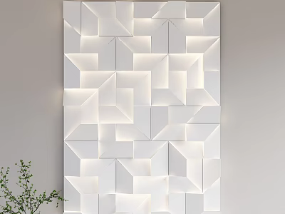 Modern White Geometric Wall Decor With Lighting 3d model