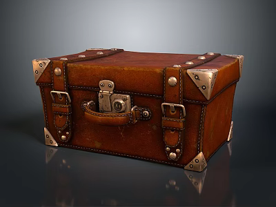 Classic Brown Leather Suitcase With Metal Rivets And Corners For Fashion Accessory 3d model