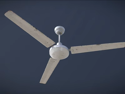 White Three Blades Ceiling Air Conditioner Fan Mounted Against Dark Background 3d model
