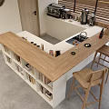 Modern Clothing Store Interior With Stone Desk Grid Wall And Wooden Rack