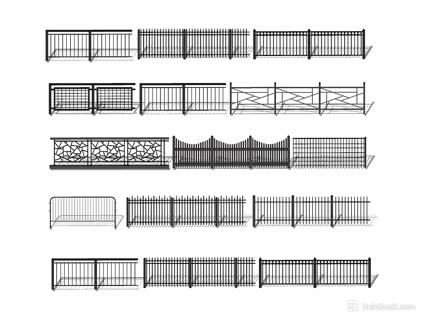 Various Decorative Fence Designs Featuring Intricate Patterns and Metal Structures 3d model