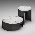 Two Modern Round Side Tables With Marble Tops And Black Metal Frames 3d model