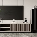Modern TV Stand With Minimalist Design TV Decorative Items Clock And Green Plant