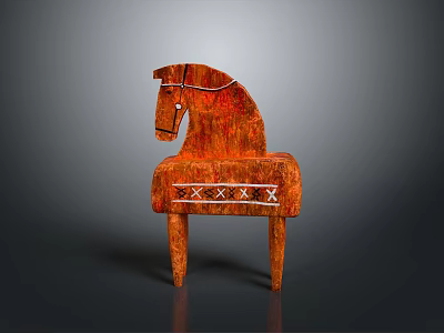 Children's Wooden Toy Horse With Decorative Patterns And Playful Design For Kids 3d model