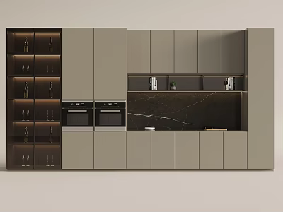 Modern Kitchen Cabinet Design With Glass Door Storage And Black Countertop 3d model