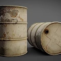 Rusty Metal Barrels Standing And Lying With Worn Surfaces In Industrial Scene