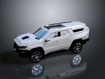 Modern White Military Vehicle Featuring Rugged Exterior Large Tires And Roof Rack 3d model