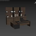 Modern Leisure Chair In Home Office With Wooden Bookshelf And Black Desk