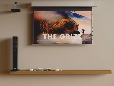 Home Theater Projection Monitoring Setup With Large Screen Movie Display Sound System On Shelf 3d model