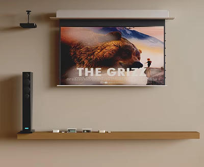 Home Theater Projection Monitoring Setup With Large Screen Movie Display Sound System On Shelf 3d model