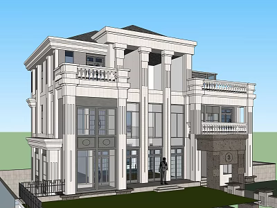 Elegant Detached Villa Featuring White Exterior Columns Balconies And Large Windows 3d model