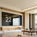 Modern Wooden TV Stand With Built-in TV Fireplace And Bookshelf In Living Room