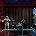 Modern Entertainment Room With Starry Ceiling Astronaut Models Gaming Setup And Large Screen 3d model