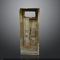 Vintage Wooden Door Structure With Worn Panels And Small Window Design 3d model