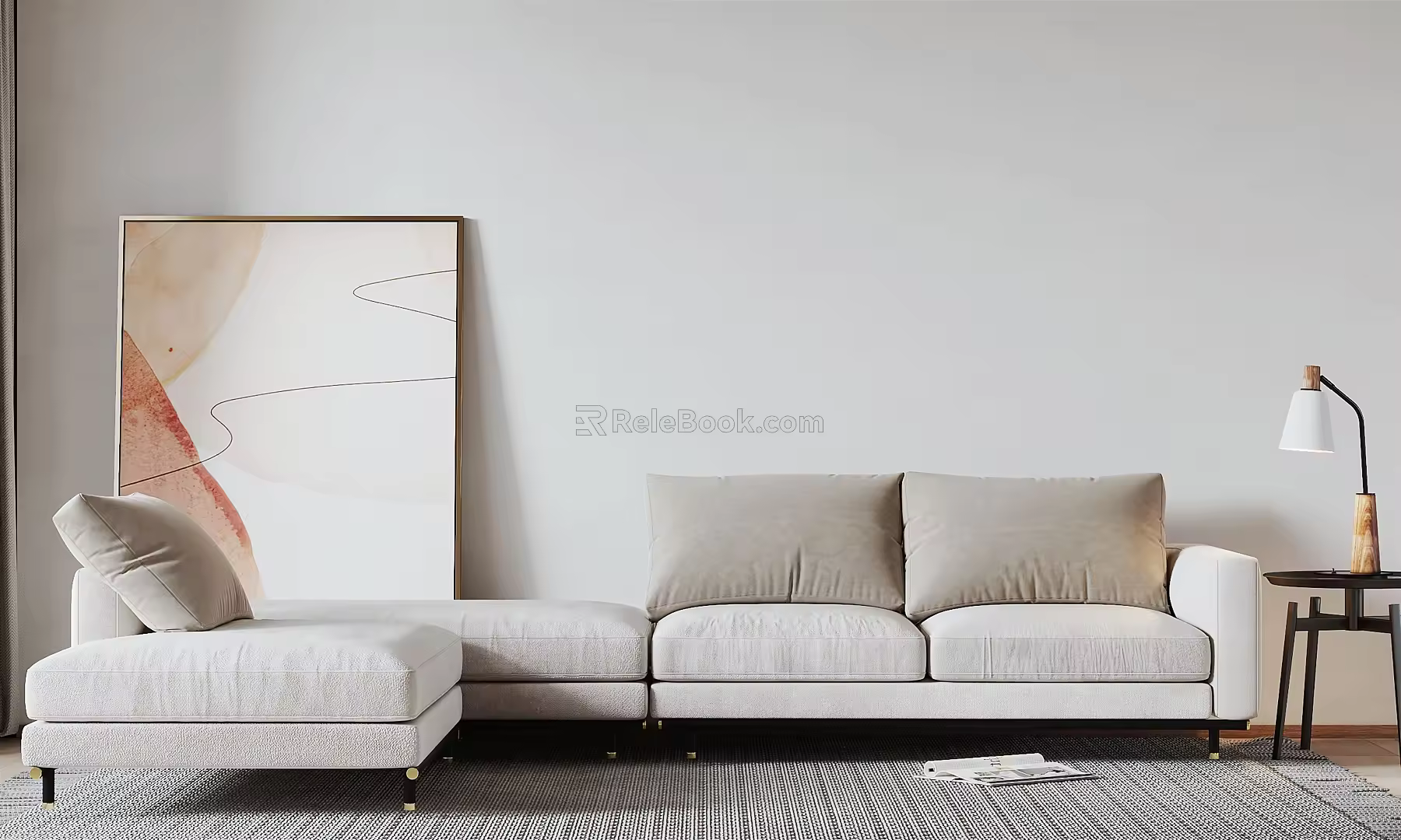 Modern Corner Sofa White Fabric Double Sofa 3d model