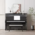 Black Piano And Art Supplies With Music Sheet In Modern Room