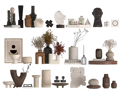 Modern Minimalist Decorative Ornament Combination With Vases Sculptures And Plant Decor 3d model