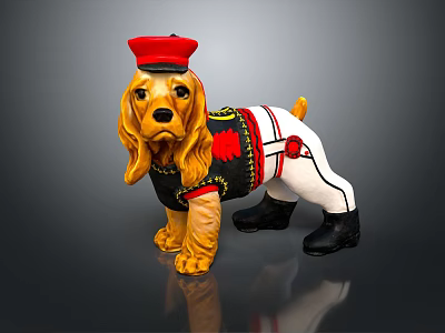 Cute Dog Doll Wearing Red Hat Decorative Outfit And Black Boots 3d model