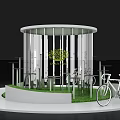 Scenic Photo Check In Spot With Circular White Structure Green Grass And Bicycles