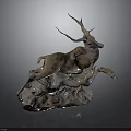Bronze Deer Sculpture In Leaping Pose With Detailed Base And Metallic Finish