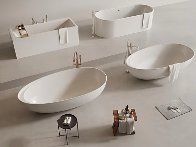 Modern Bathtubs In Various Styles With Towels Side Tables And Bath Mats 3d model