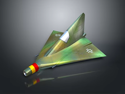 Space Aerospace Aircraft Model with Triangular Wings and Green Yellow Red Accents 3d model