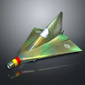 Space Aerospace Aircraft Model with Triangular Wings and Green Yellow Red Accents