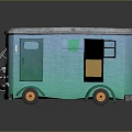 Green Food Truck With Silver Roof Open Door Green Awning Orange Wheels Large Front Windows
