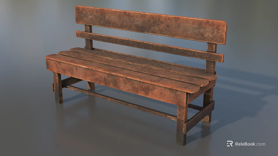 Vintage Rustic Wooden Bench with Backrest and Plank Design for Indoor Outdoor 3d model 