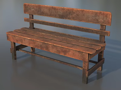 Vintage Rustic Wooden Bench with Backrest and Plank Design for Indoor Outdoor 3d model