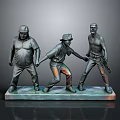 Three Men Detailed Bronze Sculpture Holding Hands On Rectangular Base