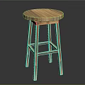 Wooden Round Seat Stool With Four Legs And Cross Support Structure